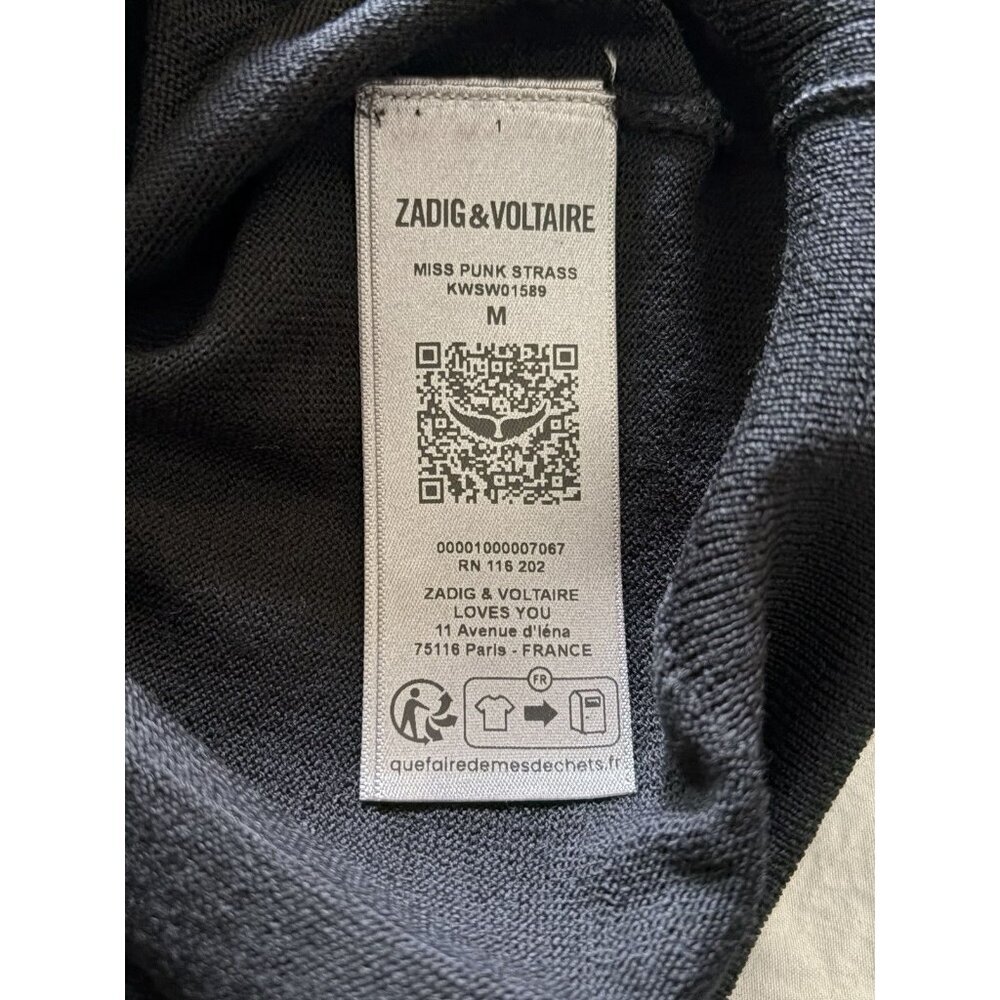 ZADIG & VOLTAIRE Merino Wool Rhinestone Lightweight Women’s Sweater Sz Medium - Picture 9 of 9